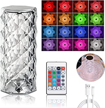 Rose Diamond Crystal Table Lamp – 16 Color RGB Touch Sensor Light with Remote Control