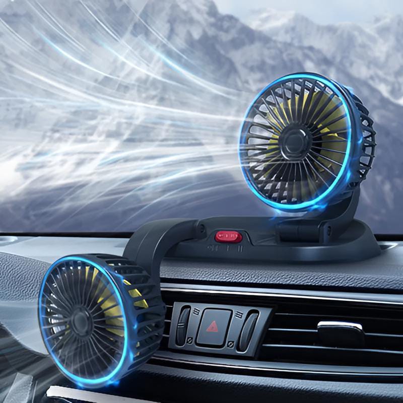 12v Car Dashboard cooling fan, dual head fan 360 degree rotation Fan for Car