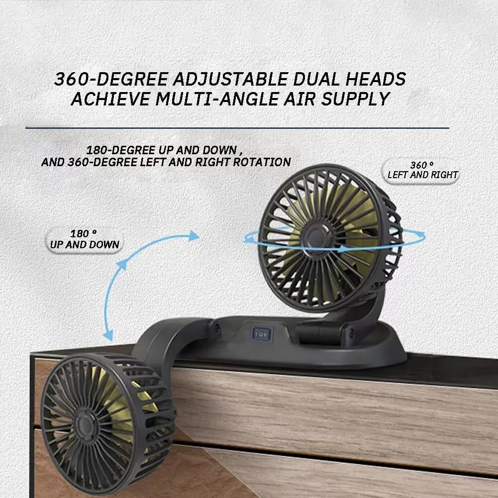 12v Car Dashboard cooling fan, dual head fan 360 degree rotation Fan for Car