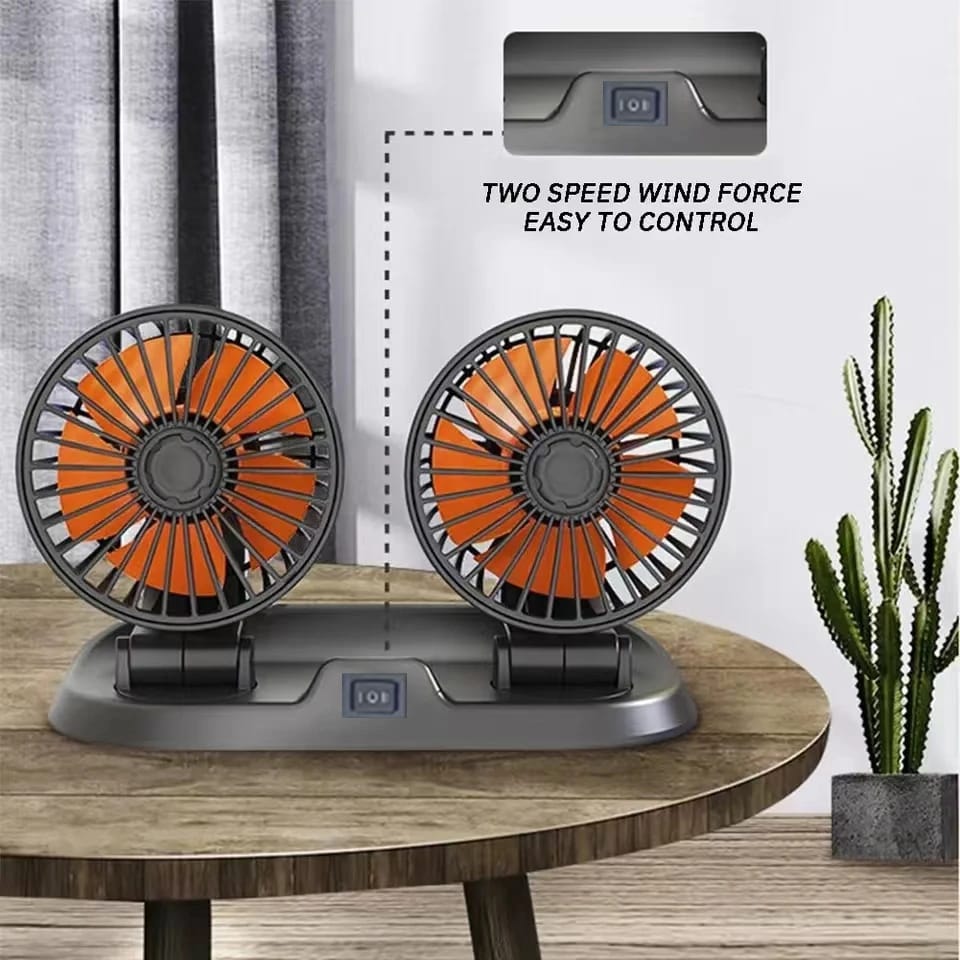 12v Car Dashboard cooling fan, dual head fan 360 degree rotation Fan for Car